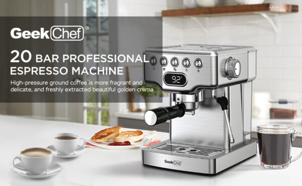 Geek Chef Espresso Machine, 20 Bar Espresso Machine With Milk Frother For Latte, Cappuccino, Macchiato, For Home Espresso Maker, 1.8L Water Tank, Stainless Steel - Image 7