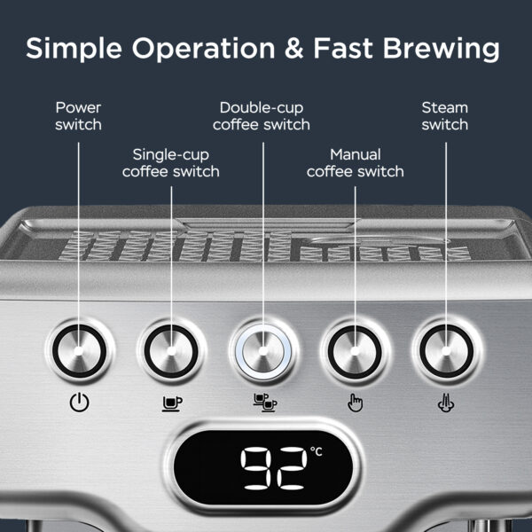 Geek Chef Espresso Machine, 20 Bar Espresso Machine With Milk Frother For Latte, Cappuccino, Macchiato, For Home Espresso Maker, 1.8L Water Tank, Stainless Steel - Image 6