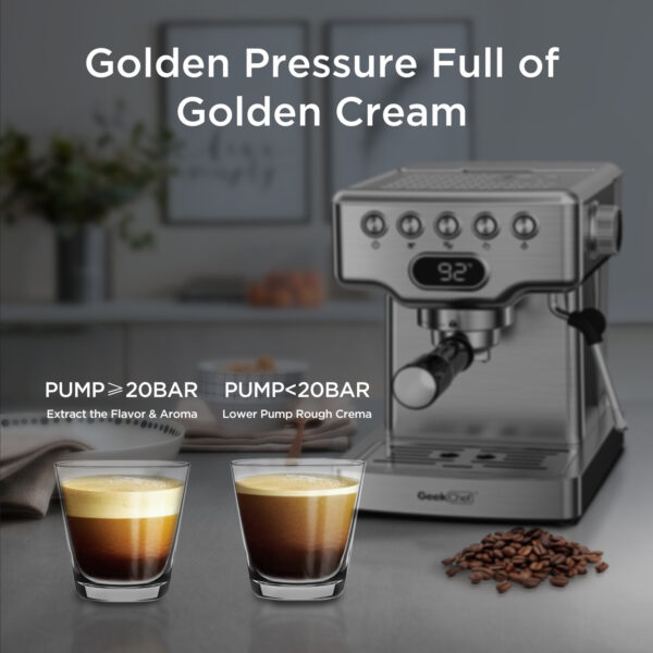 Geek Chef Espresso Machine, 20 Bar Espresso Machine With Milk Frother For Latte, Cappuccino, Macchiato, For Home Espresso Maker, 1.8L Water Tank, Stainless Steel - Image 10