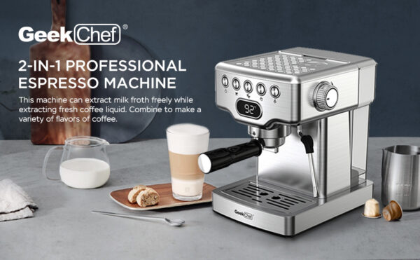 Geek Chef Espresso Machine, 20 Bar Espresso Machine With Milk Frother For Latte, Cappuccino, Macchiato, For Home Espresso Maker, 1.8L Water Tank, Stainless Steel - Image 4