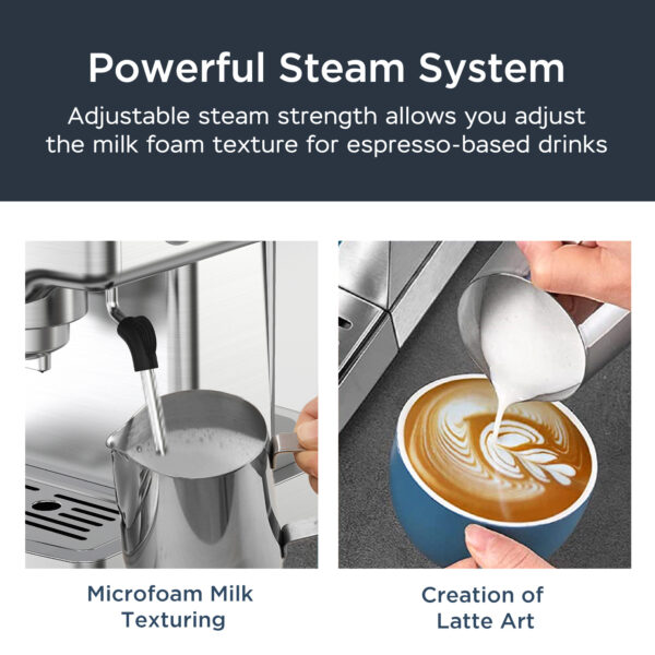 Geek Chef Espresso Machine, 20 Bar Espresso Machine With Milk Frother For Latte, Cappuccino, Macchiato, For Home Espresso Maker, 1.8L Water Tank, Stainless Steel - Image 3