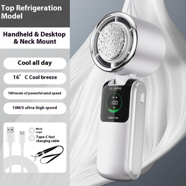 New Ice Pack High-Speed Handheld Eletirc Fan Speed Adjustable Folding Mini Fan Portable Outdoor Hanging Neck Small Fan - Image 6
