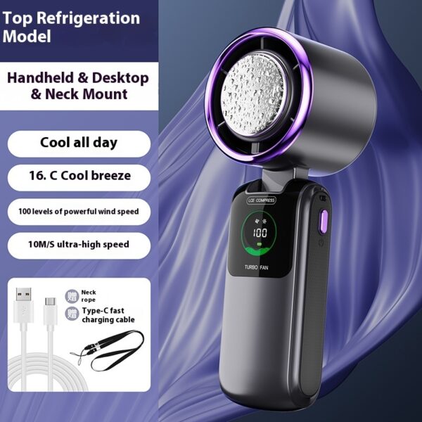 New Ice Pack High-Speed Handheld Eletirc Fan Speed Adjustable Folding Mini Fan Portable Outdoor Hanging Neck Small Fan - Image 3