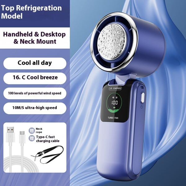 New Ice Pack High-Speed Handheld Eletirc Fan Speed Adjustable Folding Mini Fan Portable Outdoor Hanging Neck Small Fan - Image 4