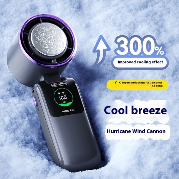 New Ice Pack High-Speed Handheld Eletirc Fan Speed Adjustable Folding Mini Fan Portable Outdoor Hanging Neck Small Fan - Image 2