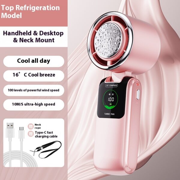 New Ice Pack High-Speed Handheld Eletirc Fan Speed Adjustable Folding Mini Fan Portable Outdoor Hanging Neck Small Fan - Image 7